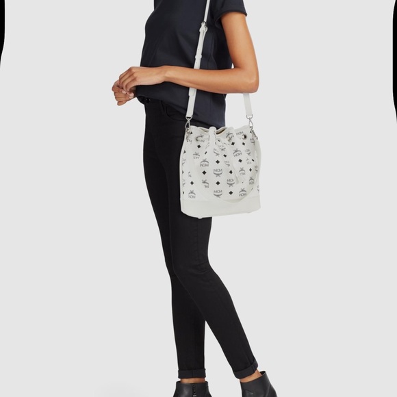 MCM White and Black Logo Bucket Bag with Clutch - Picture 4 of 8